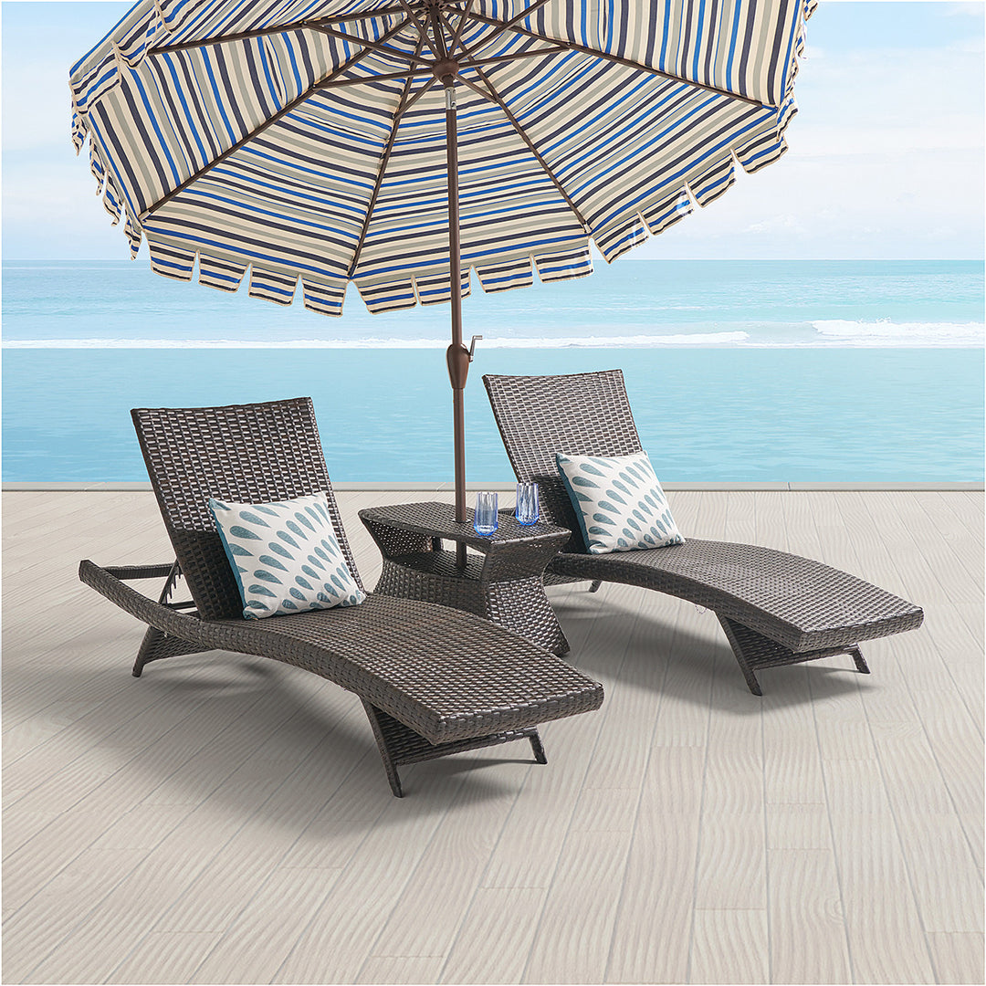 Curro Outdoor Swimming Poolside Lounger (Set of 2) With 1 Side Table (Brown)