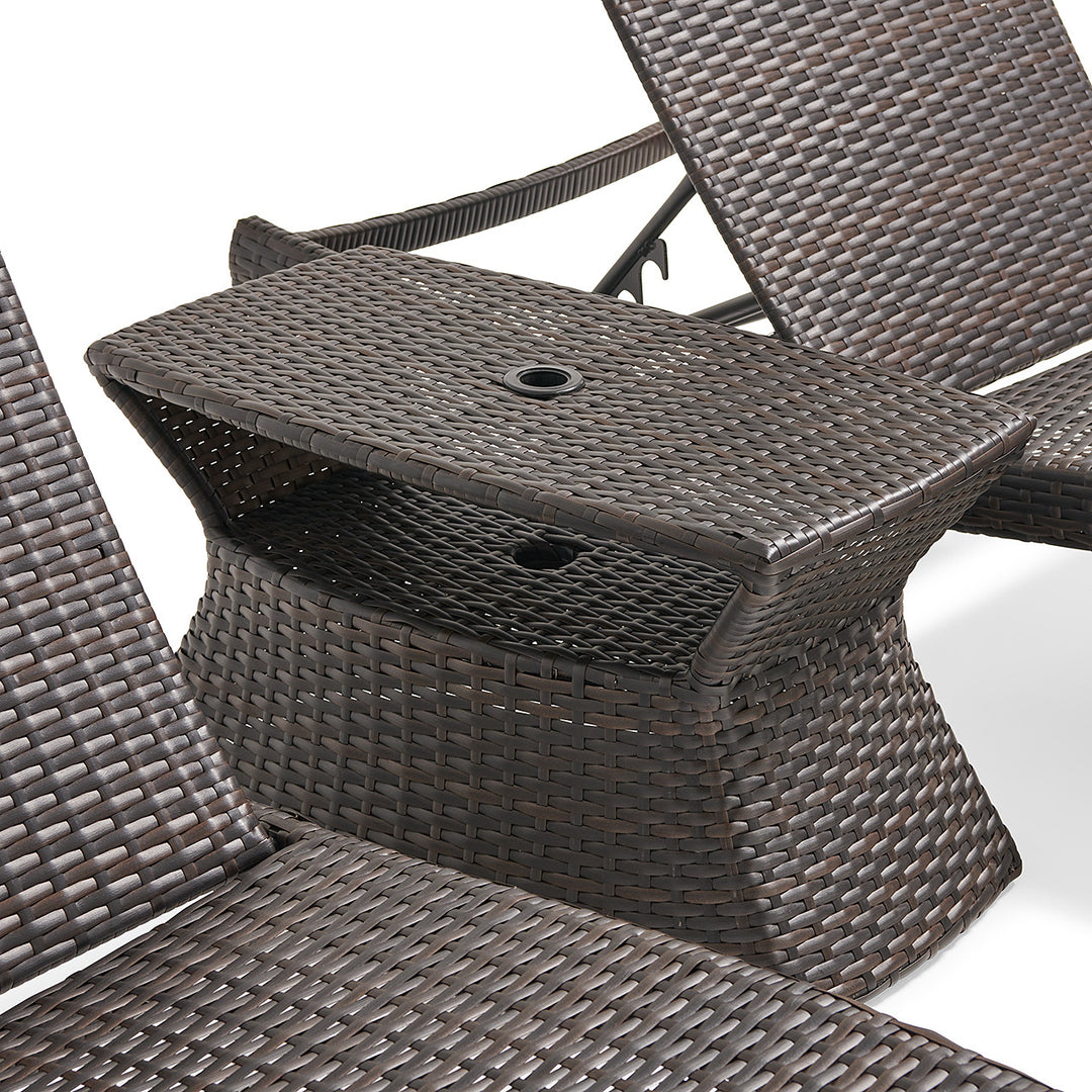 Curro Outdoor Swimming Poolside Lounger (Set of 2) With 1 Side Table (Brown)