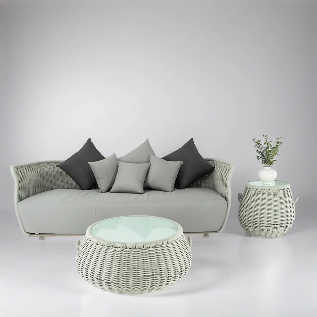 Fonsie Outdoor Sofa Set 3 Seater 1 Side Table and 1 Center Table Set (Grey) Braided & Rope (Copy)