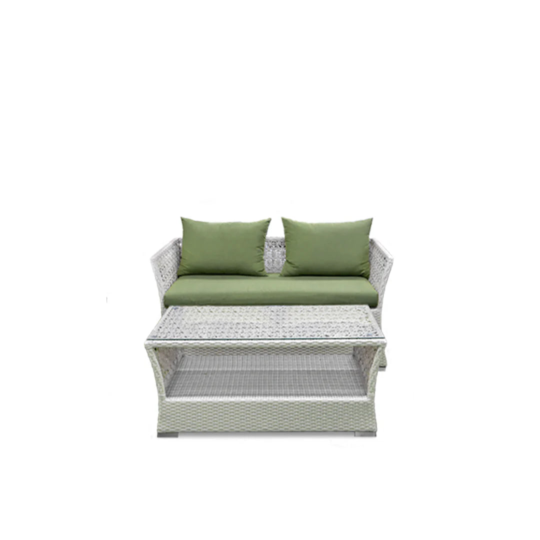 Adara Outdoor Sofa Set 2 Seater, 2 Single seater and 1 Center Table (White + Green)