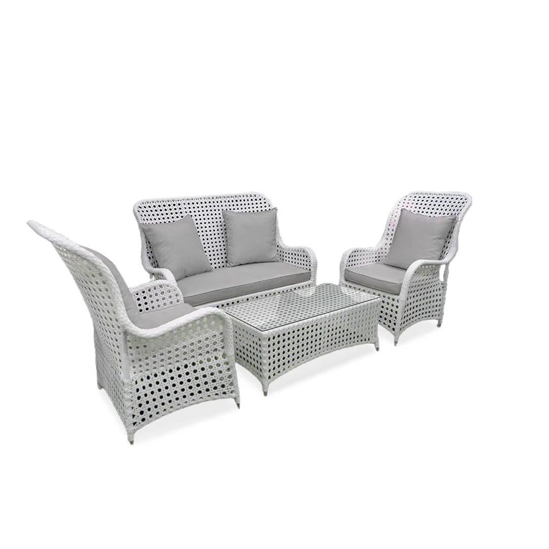 Cruzita Outdoor Sofa Set 2 Seater, 2 Single seater and 1 Center Table (White)