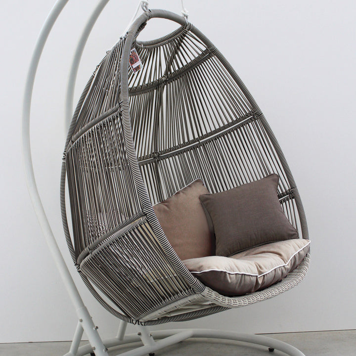 Flores Double Seater Hanging Swing With Stand For Balcony, Garden Swing (White+Grey)