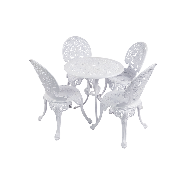 Sitopia Cast Aluminium Garden Patio Seating 4 Chair and 1 Table Set (White)