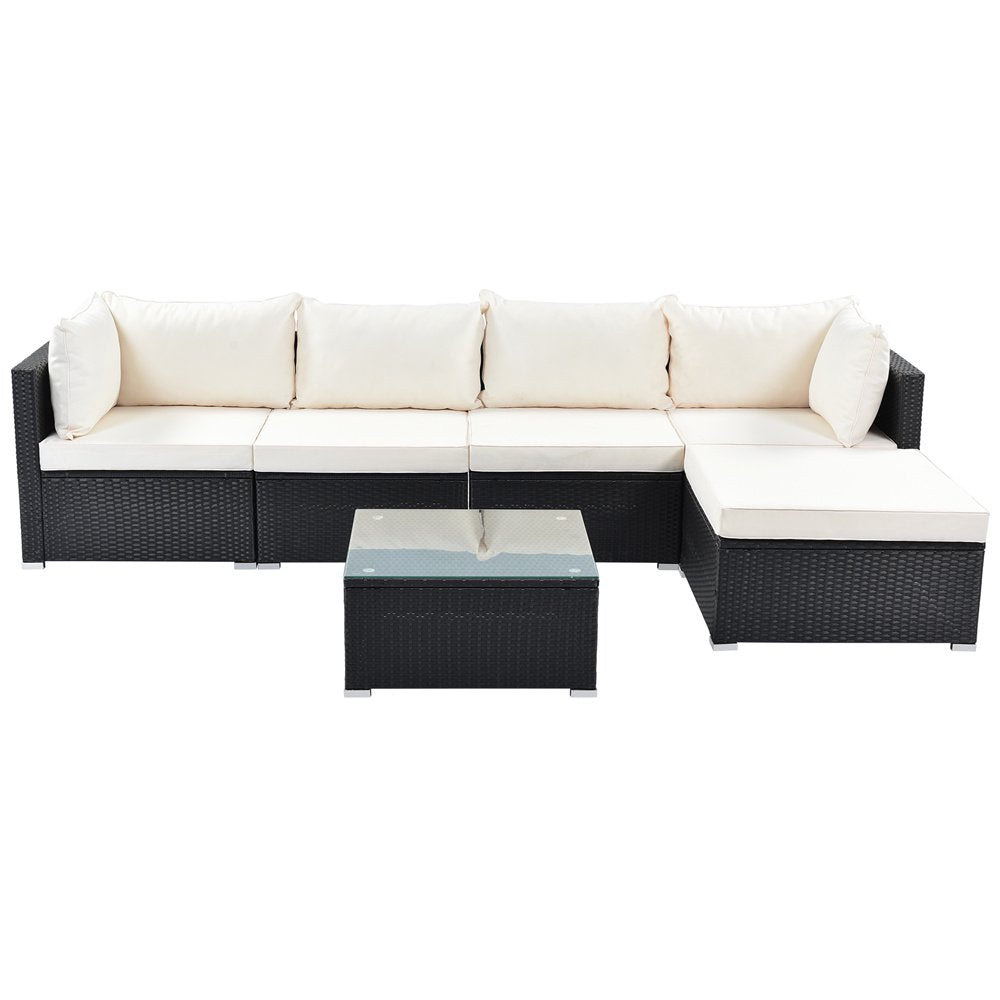 Ollie Outdoor Patio Sofa Set 4 Seater and 1 Table With 1 Ottoman Set (Black + Cream)