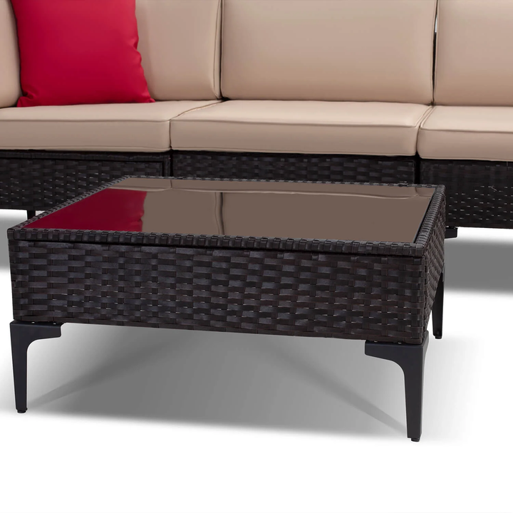 Cyzen Outdoor Sofa Set 5 Seater and 1 Center Table Set (Dark Brown)