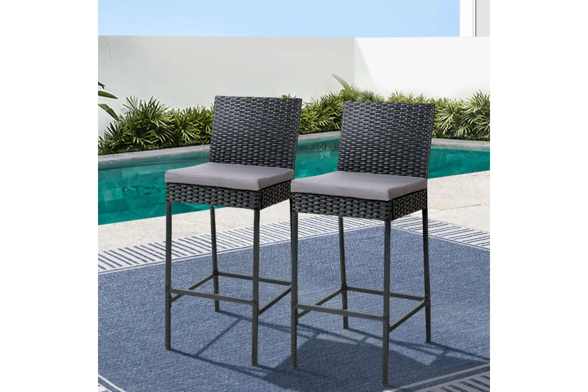 Dreamline Outdoor Bar Chair Garden Patio Bar stool 2 Chairs For Balcony (Black)