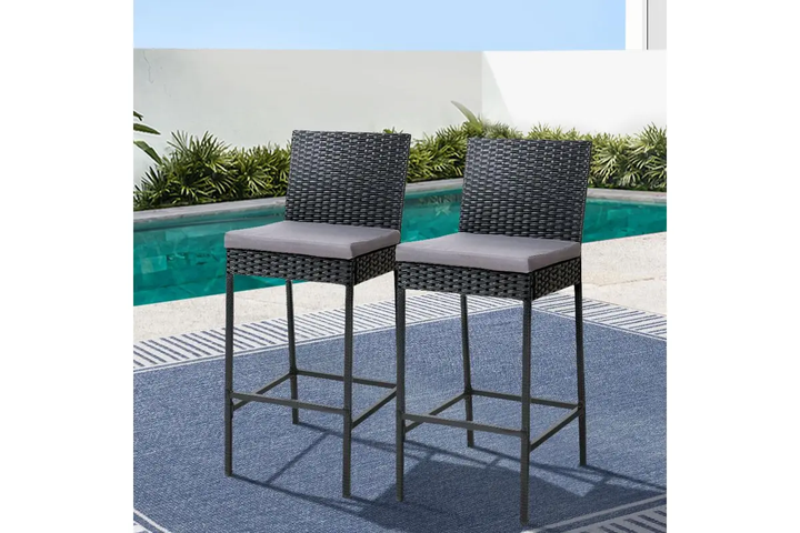 Nino Outdoor Patio Bar Chair 2 Chairs For Balcony (Black)