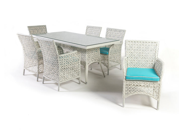 Lodovico Outdoor Patio Dining Set 6 Chairs and 1 Table (Pearl white)