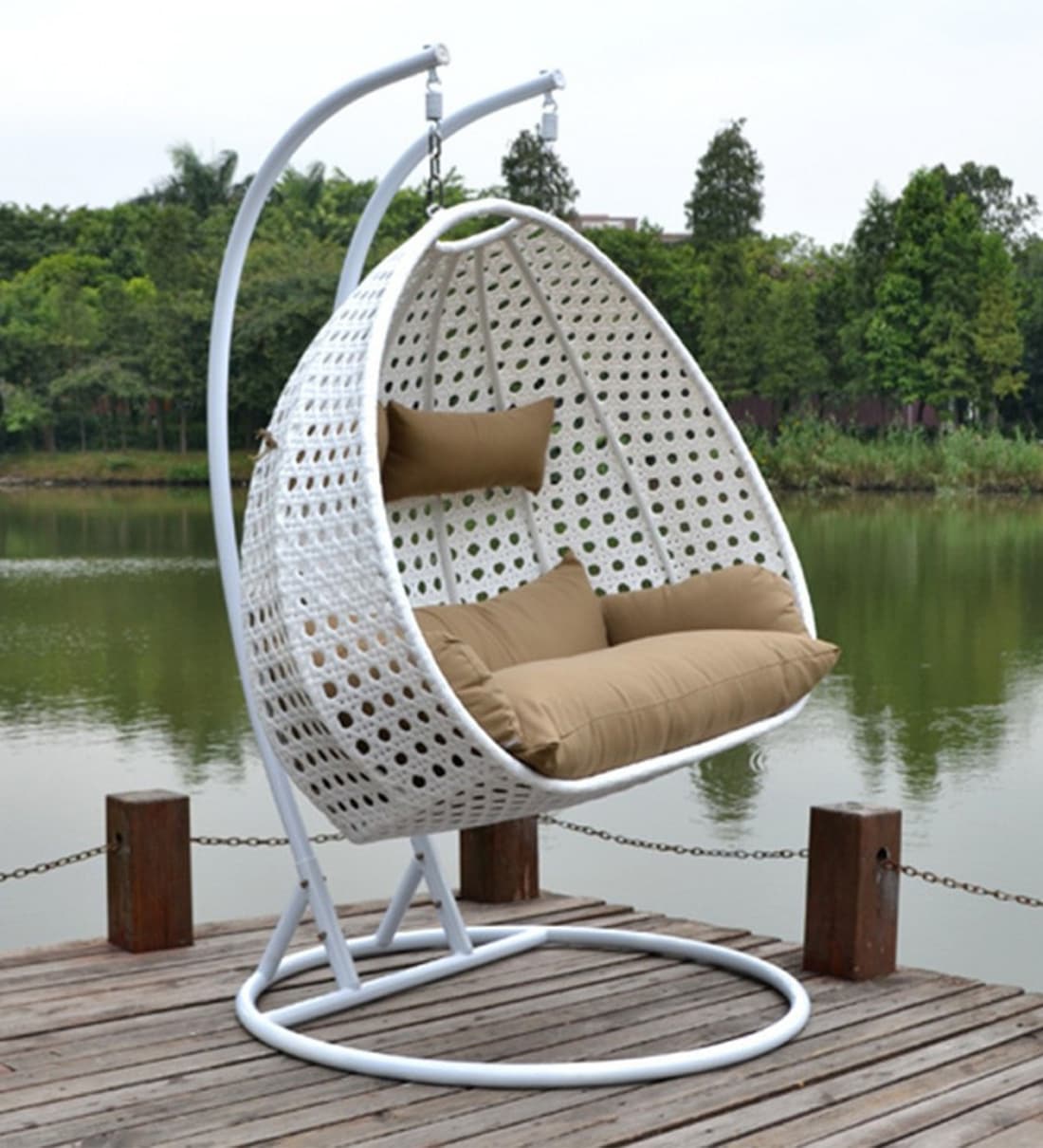 Dreamline Outdoor Furniture Double Seater Hanging Swing With Stand For Balcony , Garden Swing (White)