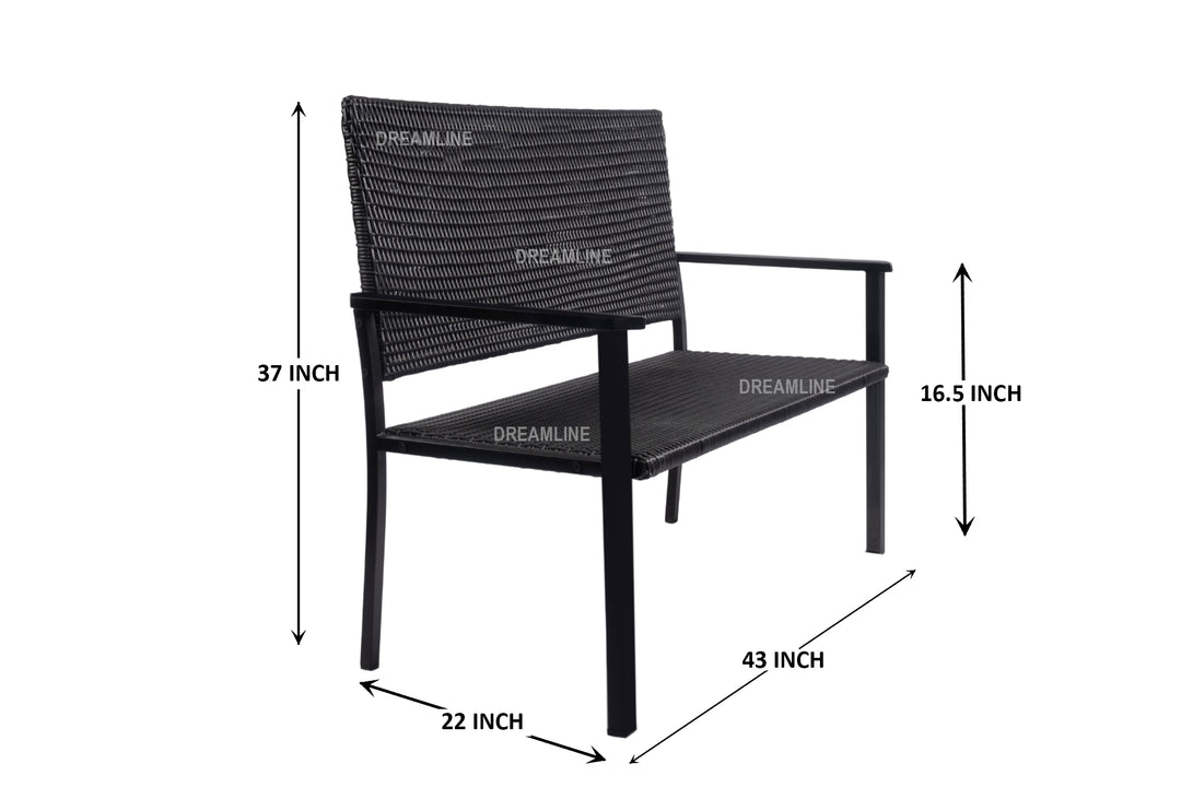 Franco Wicker 2 Seater Garden Bench for Outdoor Park - (Black)