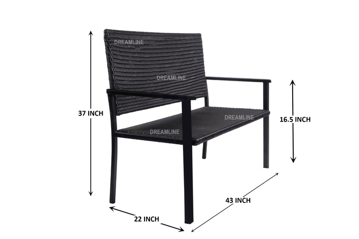 Viola Wicker 2 Seater and 1 Table Garden Bench for Outdoor Park - (Black)