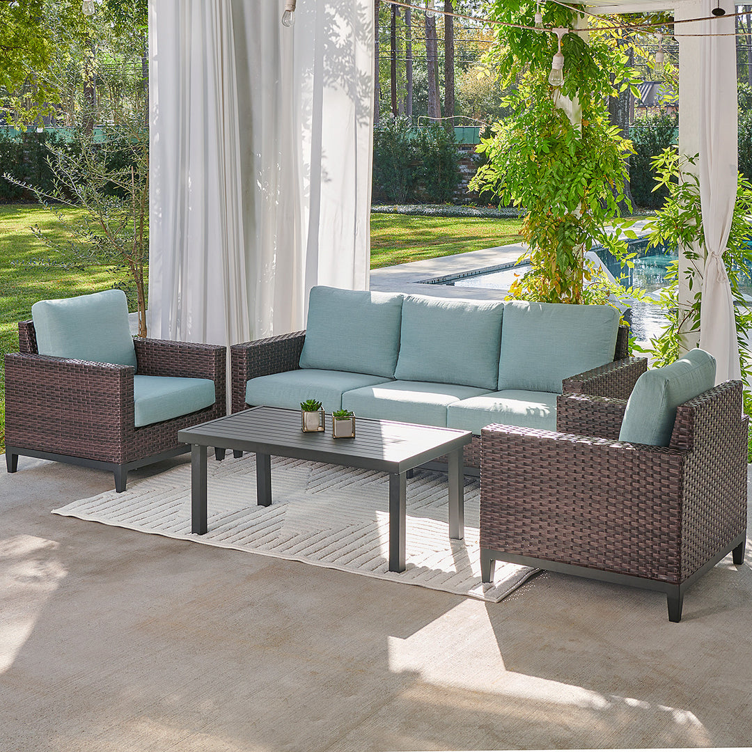 Tello Outdoor Garden Balcony Sofa Set 3 Seater, 2 Single seater and 1 Center Table Set (Brown)