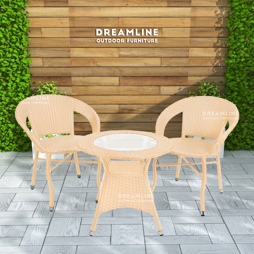 Dreamline Outdoor Furniture Garden Patio Seating Set 1+2 2 Chairs and Table Set Balcony Furniture Coffee Table Set ( Cream )