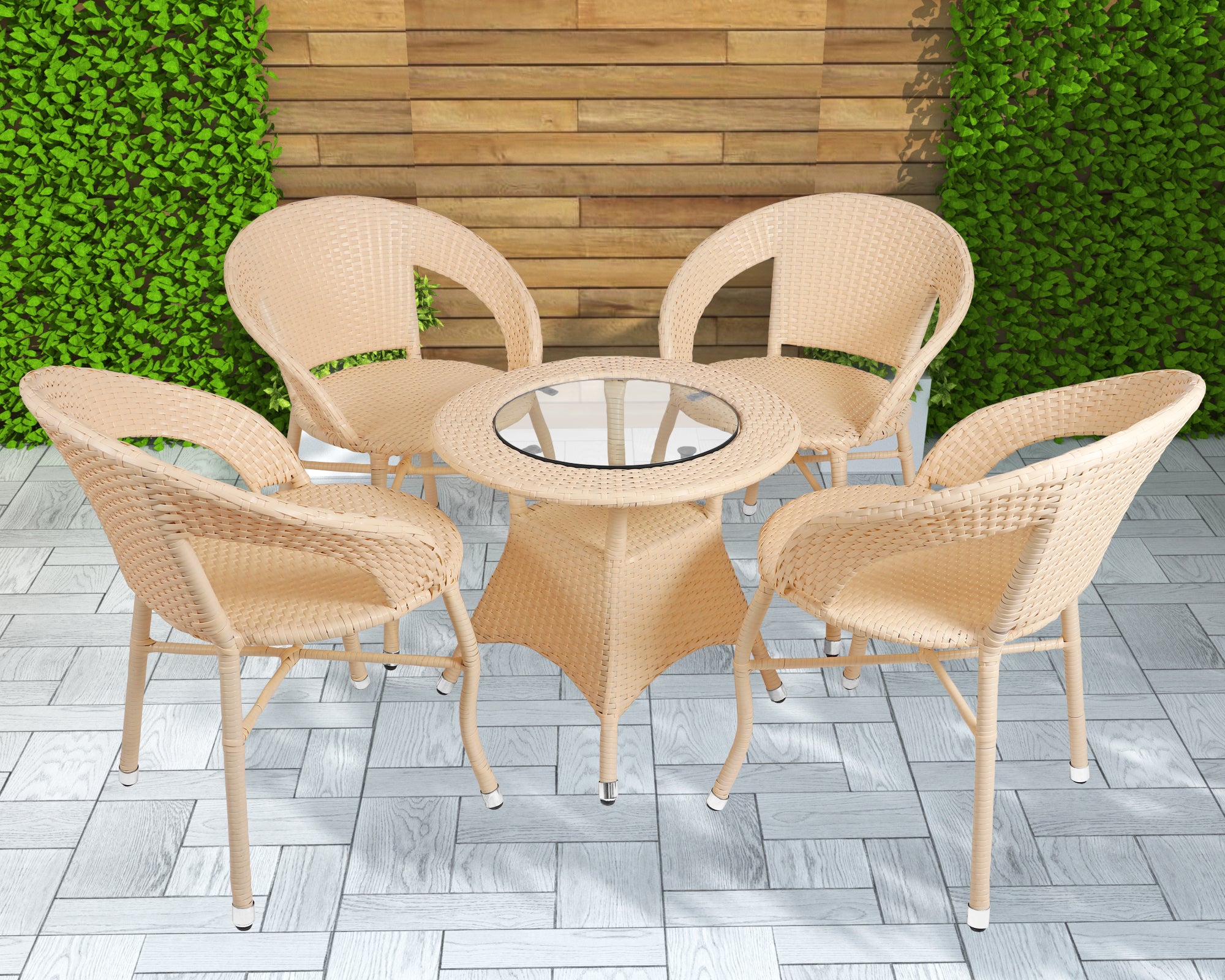 Raima Outdoor Patio Seating Set 4 Chairs and 1 Table Set (Cream)