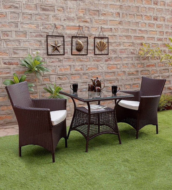 Dreamline Outdoor Furniture Garden Patio Seating Set 1+2 2 Chairs and Table Set Balcony Furniture Coffee Table Set (Brown)