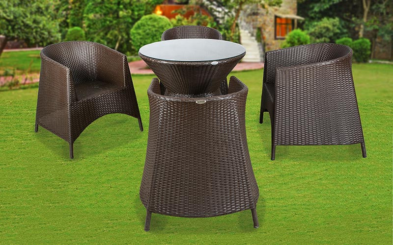 Aaru Outdoor Patio Seating Set 4 Chairs and 1 Table Set (Dark Brown)