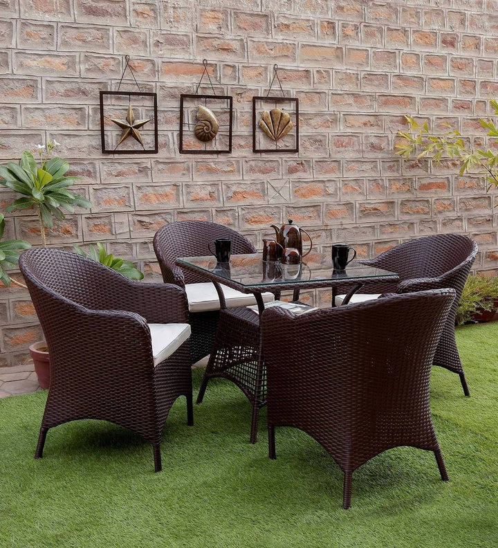 Dreamline Outdoor Furniture Garden Patio Seating Set 1+4 4 Chairs and Table Set Balcony Furniture Coffee Table Set (Dark Brown)