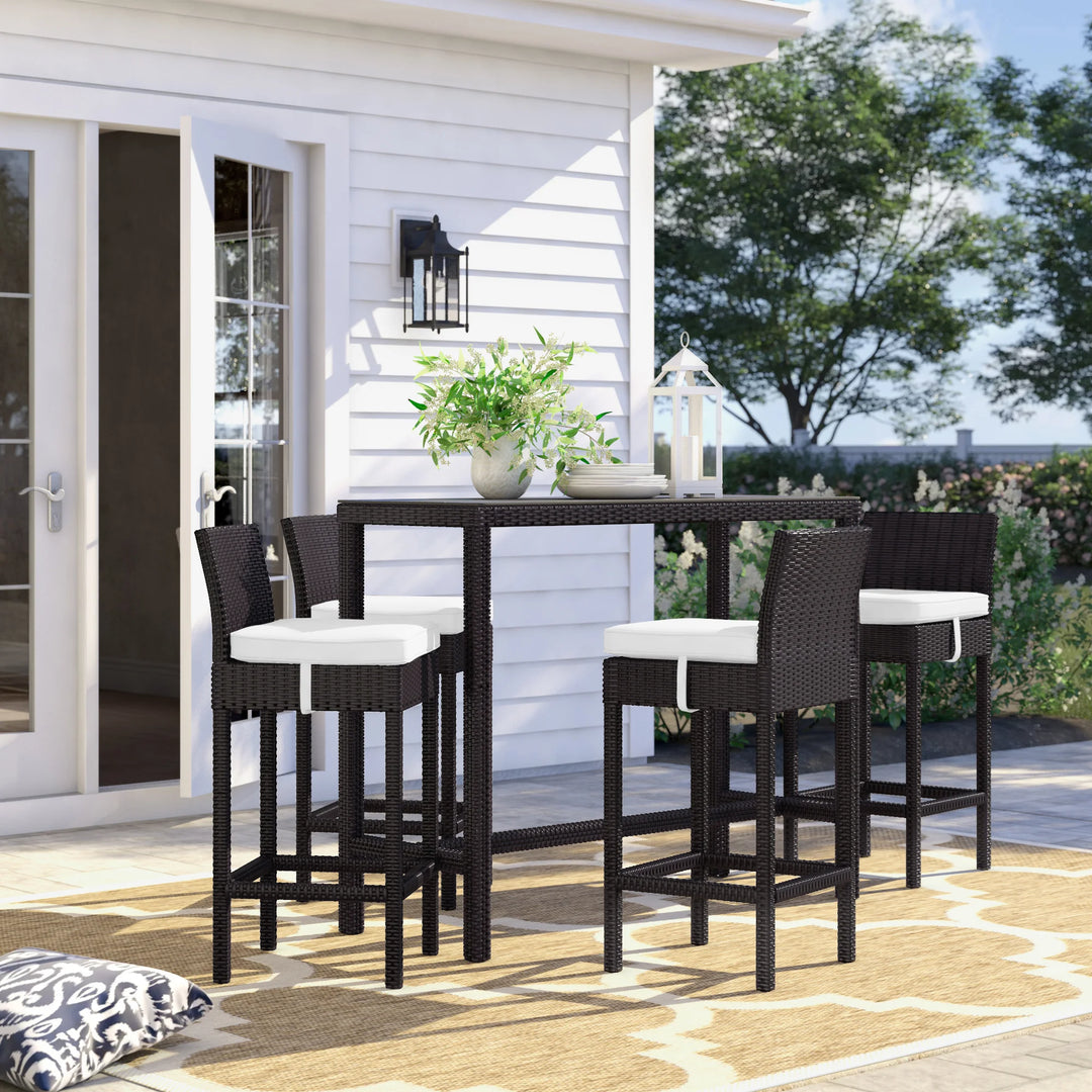Lomeo Outdoor Patio Bar Sets 4 Chairs and 1 Table (Dark Brown)
