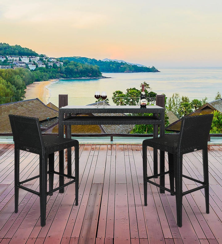 Dreamline Outdoor Bar Sets Garden Patio Bar Sets 1+2 2 Chairs and Table Set Balcony Bar Table Set (Black)