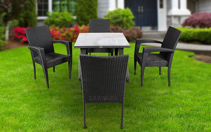 Dreamline Outdoor Furniture Garden Patio Seating Set 1+4 4 Chairs and Table Set Balcony Furniture Coffee Table Set (Black)