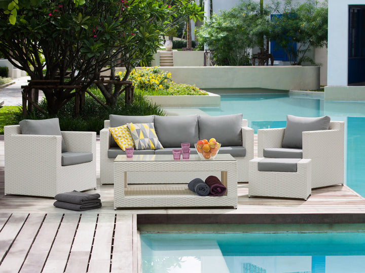 Nicholas Outdoor Sofa Set 3 Seater , 2 Single seater With Ottoman and 1 Center Table Set (White)