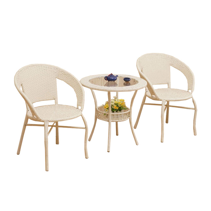 Prishu Outdoor Patio Seating Set 2 Chairs and 1 Table Set (Cream)
