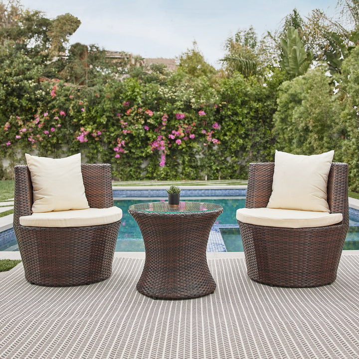 Dreamline Outdoor Furniture Garden Patio Seating Set 1+2 2 Chairs and Table Set Balcony Furniture Coffee Table Set(Brown)