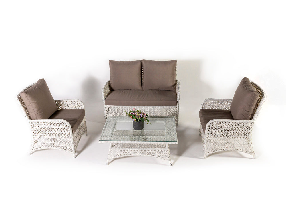 Alfonsi Outdoor Sofa Set 2 Seater, 2 Single seater and 1 Center Table (Beige + Brown)