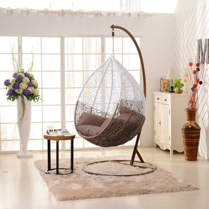 Dreamline Outdoor Furniture Single Seater Hanging Swing With Stand For Balcony , Garden Swing (White+Brown)
