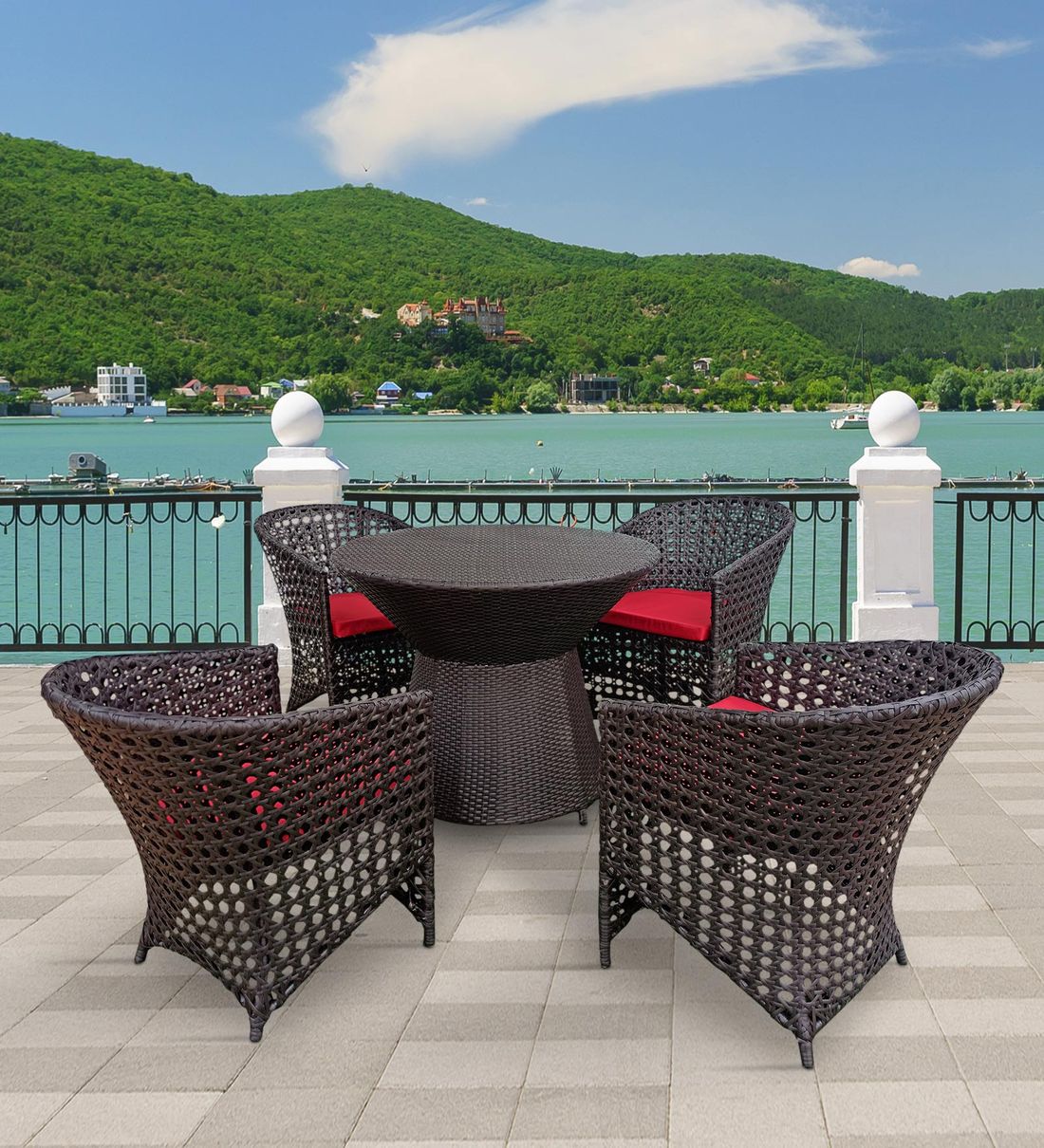 Dreamline Outdoor Furniture Garden Patio Seating Set 1+4 4 Chairs and Table Set Balcony Furniture Coffee Table Set (Brown)