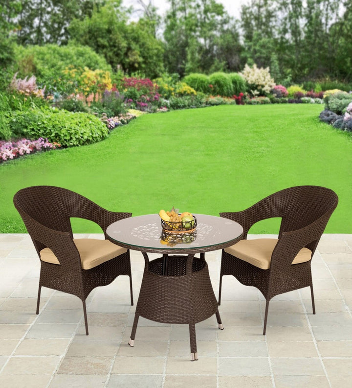 Dreamline Outdoor Furniture Garden Patio Seating Set 1+2 2 Chairs and Table Set Balcony Furniture Coffee Table Set (Brown)