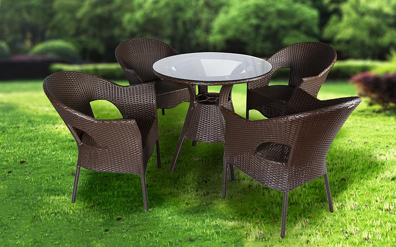 Ace Outdoor Patio Seating Set 4 Chairs and 1 Table Set (Dark Brown)