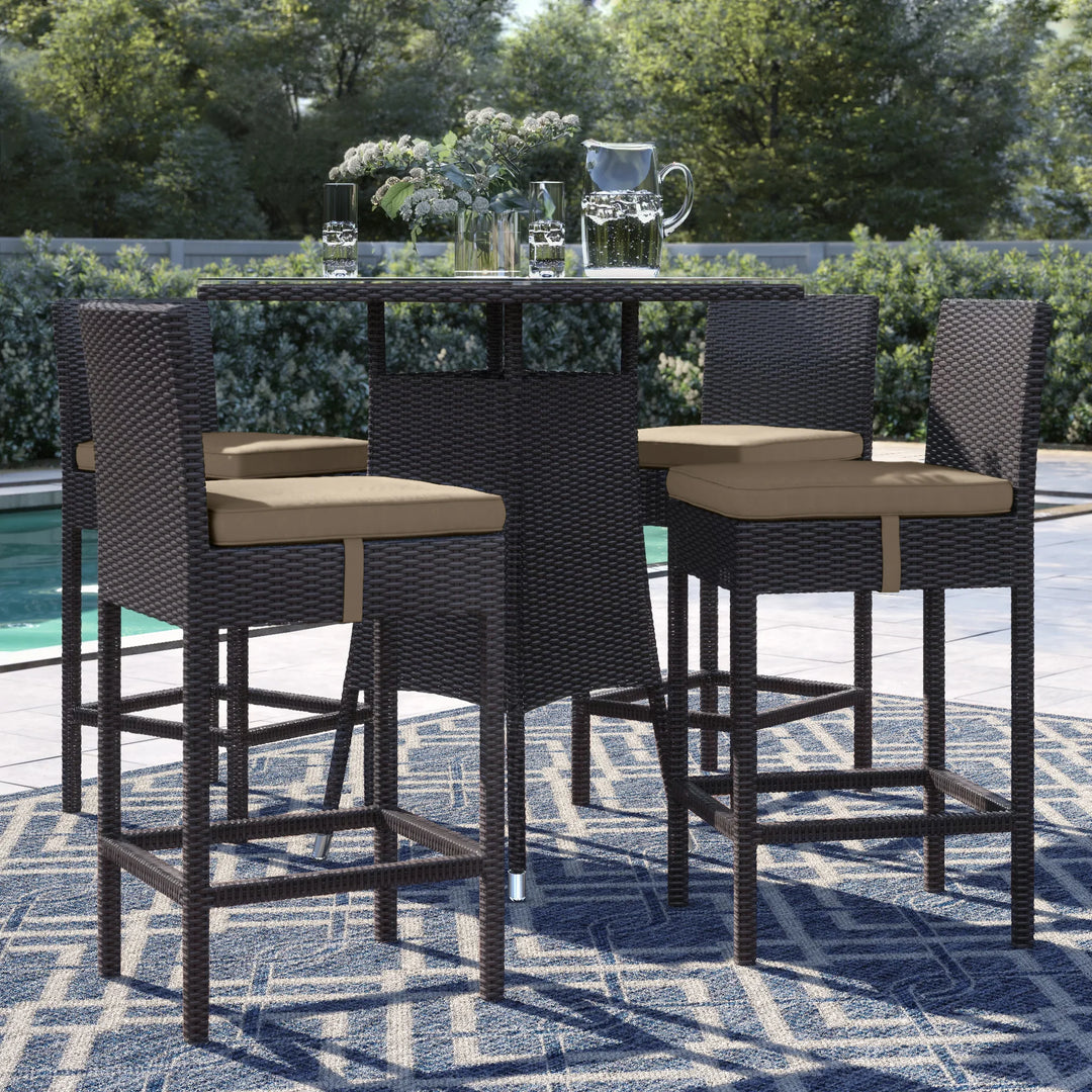 Volta Outdoor Patio Bar Sets 4 Chairs and 1 Table (Dark Brown)