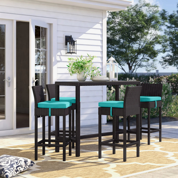 Lomeo Outdoor Patio Bar Sets 4 Chairs and 1 Table (Dark Brown)