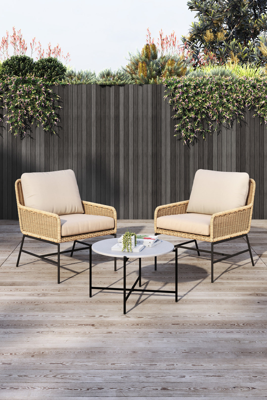 Bevy Outdoor Patio Seating Set 2 Chairs and 1 Table Set (Honey)