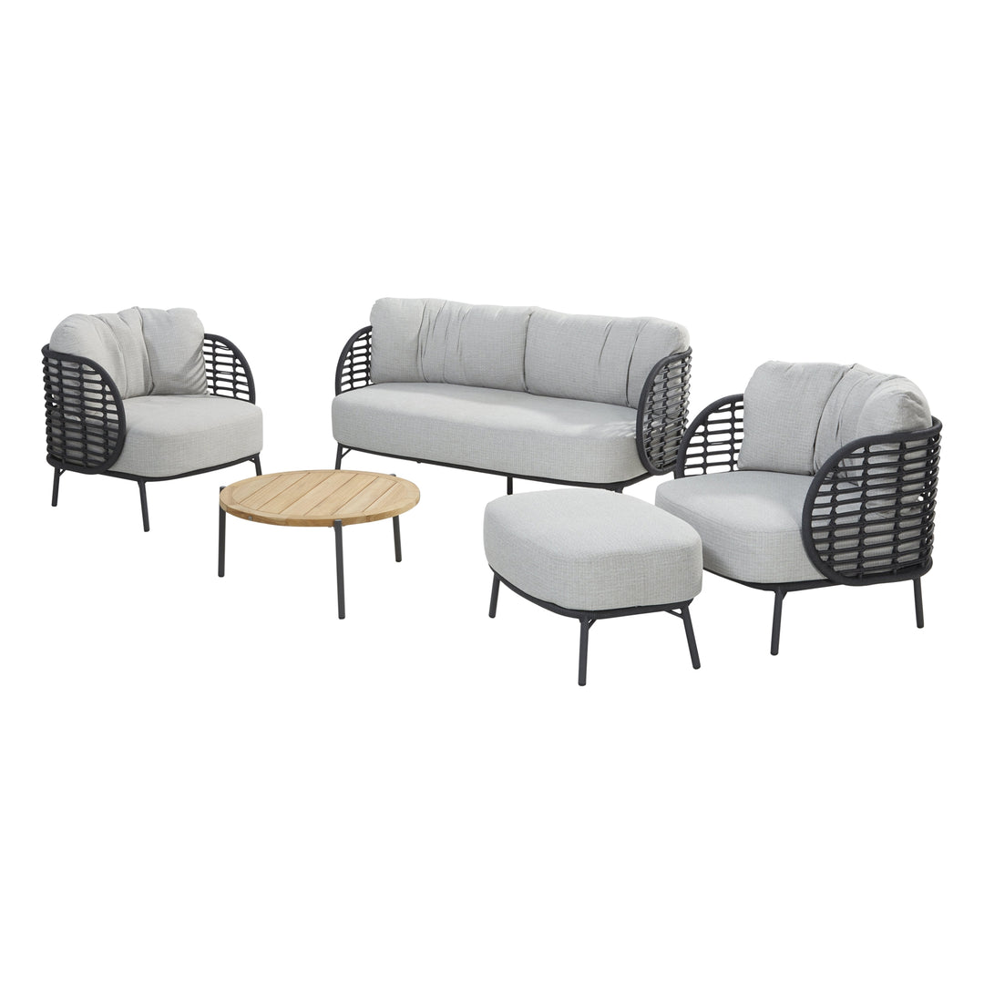 Locator Outdoor Sofa Set 2 Seater , 2 Single seater with ottoman and 1 Center Table Set (Dark Grey) Braided & Rope