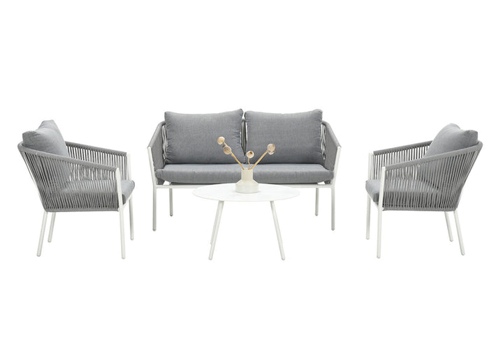 Muno Outdoor Sofa Set 2 Seater , 2 Single seater and 1 Center Table Set (White + Grey) Braided & Rope