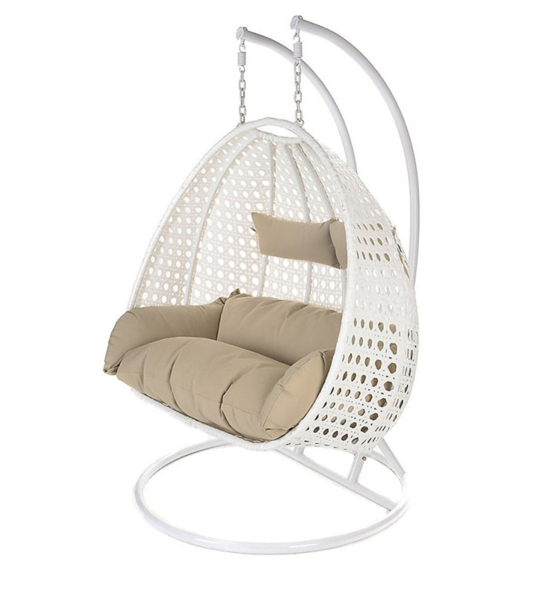Lia Double Seater Hanging Swing With Stand For Balcony , Garden Swing (White)