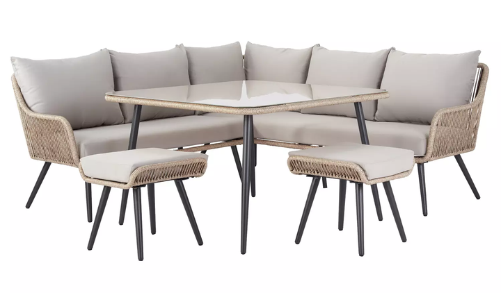 Stash Outdoor Garden Balcony Sofa Set 5 Seater  and 1 Center Table With 2 Ottoman Set (Beige)