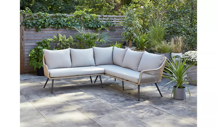 Stash Outdoor Garden Balcony Sofa Set 5 Seater  and 1 Center Table With 2 Ottoman Set (Beige)