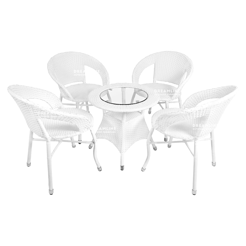 Dreamline Outdoor Furniture Garden Patio Seating Set 1+4 4 Chairs and Table Set Balcony Furniture Coffee Table Sets (White)
