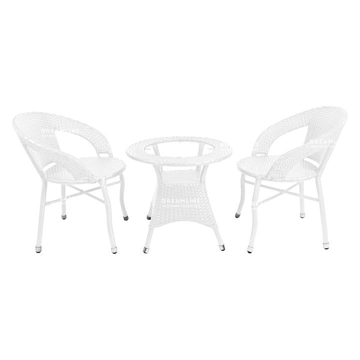 Dreamline Outdoor Furniture Garden Patio Seating Set 1+2 2 Chairs and Table Set Balcony Furniture Coffee Table Set ( White )