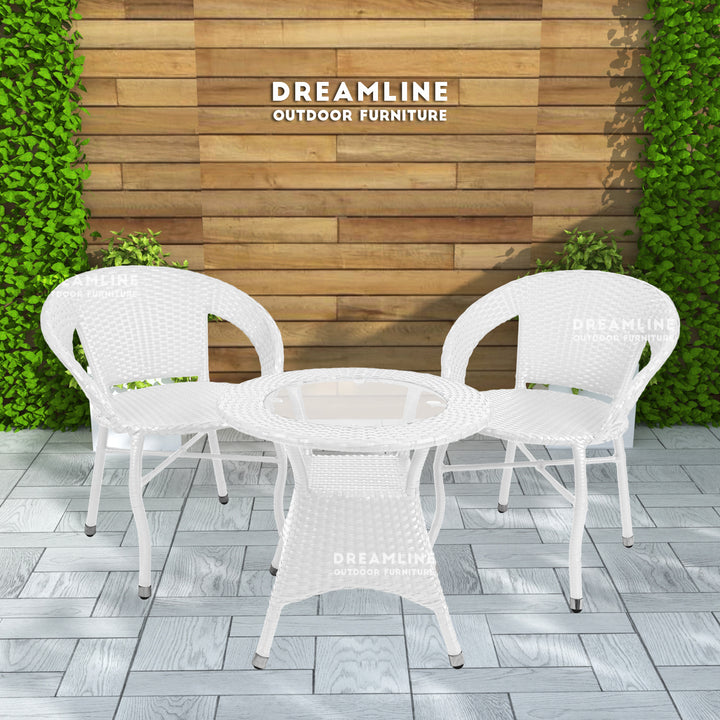 Dreamline Outdoor Furniture Garden Patio Seating Set 1+2 2 Chairs and Table Set Balcony Furniture Coffee Table Set ( White )