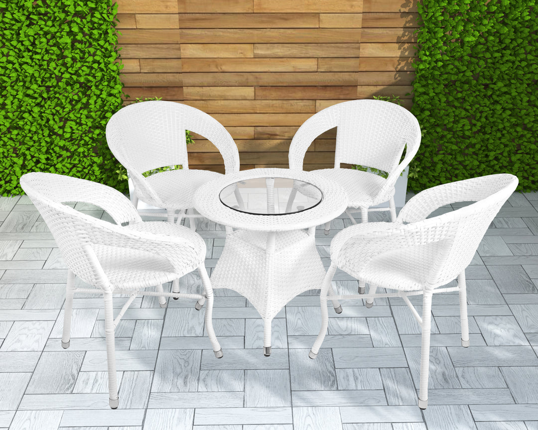 Gaya Outdoor Patio Seating Set 4 Chairs and 1 Table Set (White)