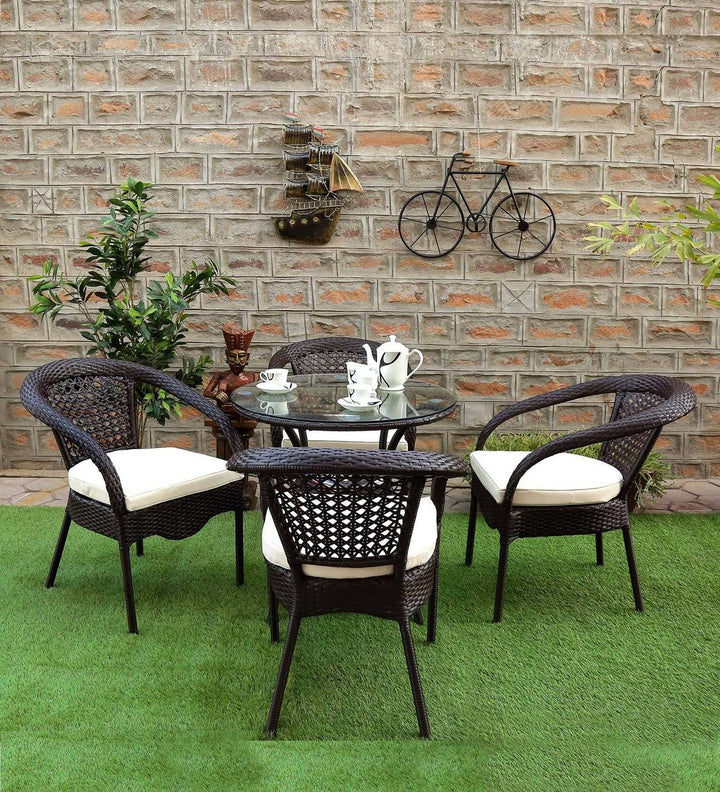 Dreamline Outdoor Furniture Garden Patio Seating Set 1+4 4 Chairs and Table Set Balcony Furniture Coffee Table Set (Dark Brown)