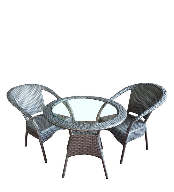 Dreamline Outdoor Furniture Garden Patio Seating Set 1+2 2 Chairs and Table Set Balcony Furniture Coffee Table Set (Silver)