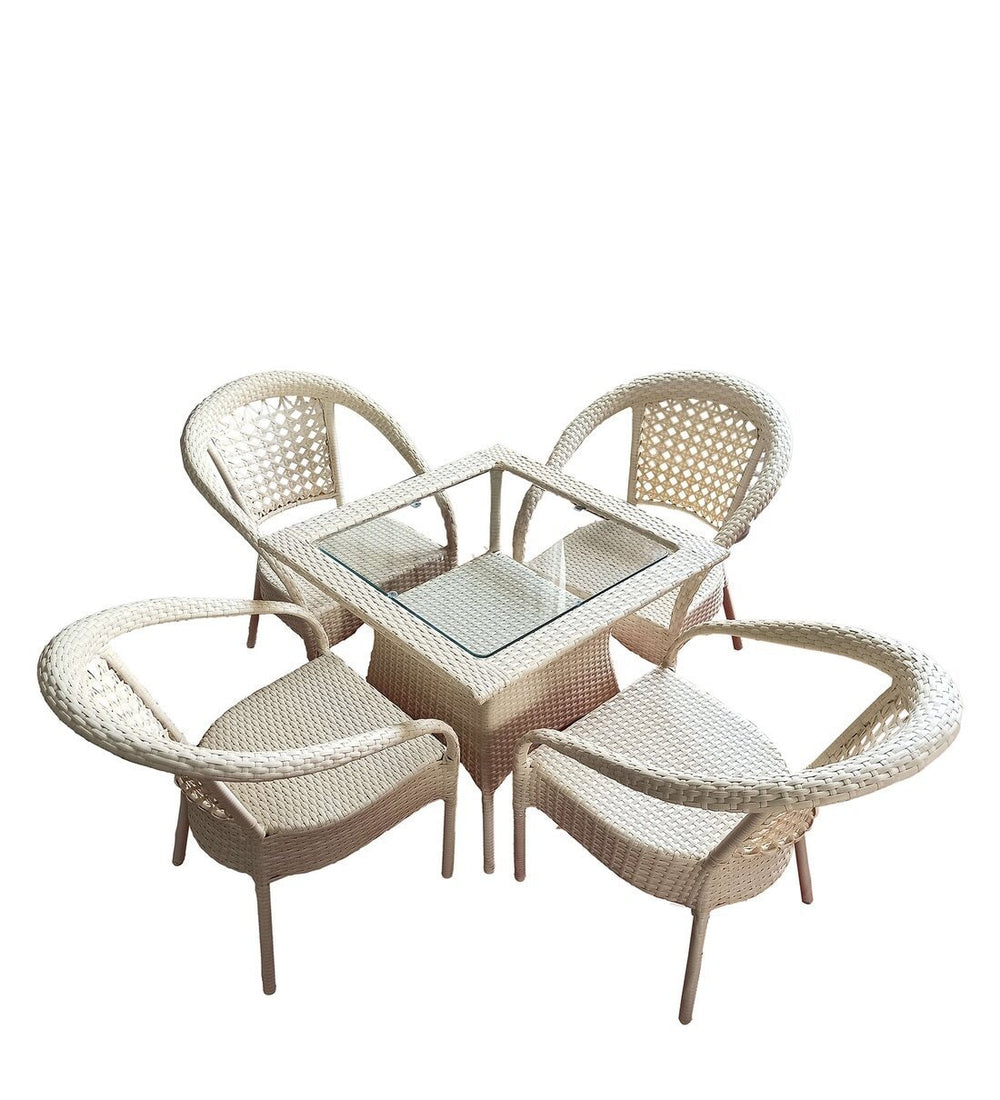 Dreamline Outdoor Furniture Garden Patio Seating Set 1+4 4 Chairs and Table Set Balcony Furniture Coffee Table Set (Cream)