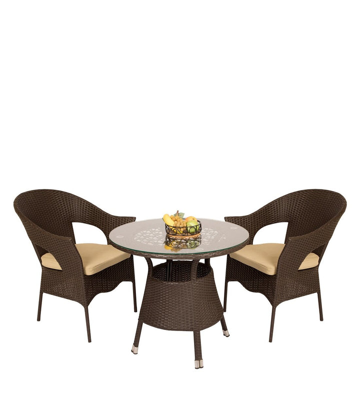 Dreamline Outdoor Furniture Garden Patio Seating Set 1+2 2 Chairs and Table Set Balcony Furniture Coffee Table Set (Brown)