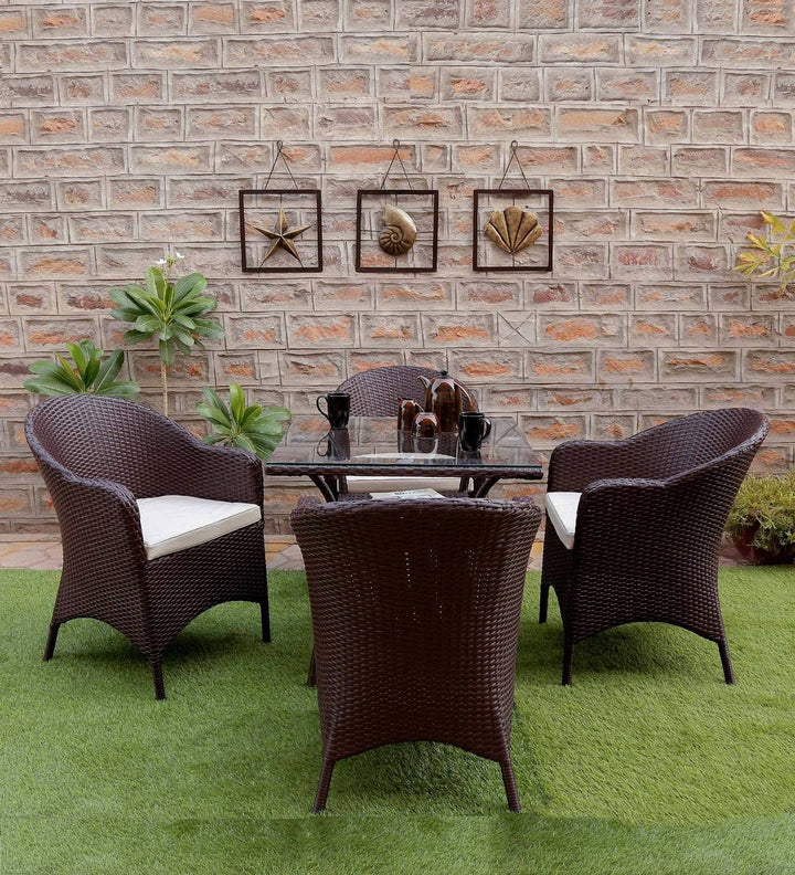 Dreamline Outdoor Furniture Garden Patio Seating Set 1+4 4 Chairs and Table Set Balcony Furniture Coffee Table Set (Dark Brown)