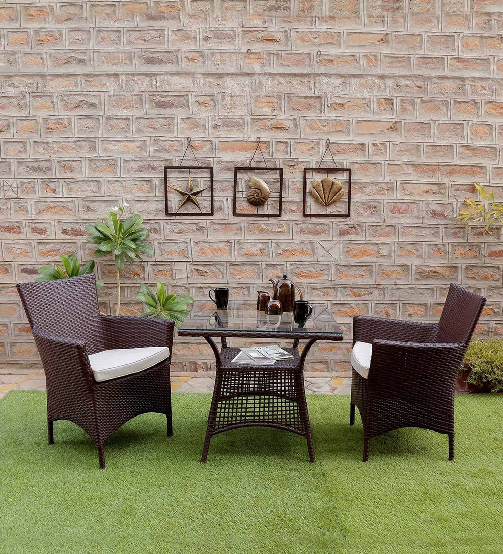 Dreamline Outdoor Furniture Garden Patio Seating Set 1+2 2 Chairs and Table Set Balcony Furniture Coffee Table Set (Brown)